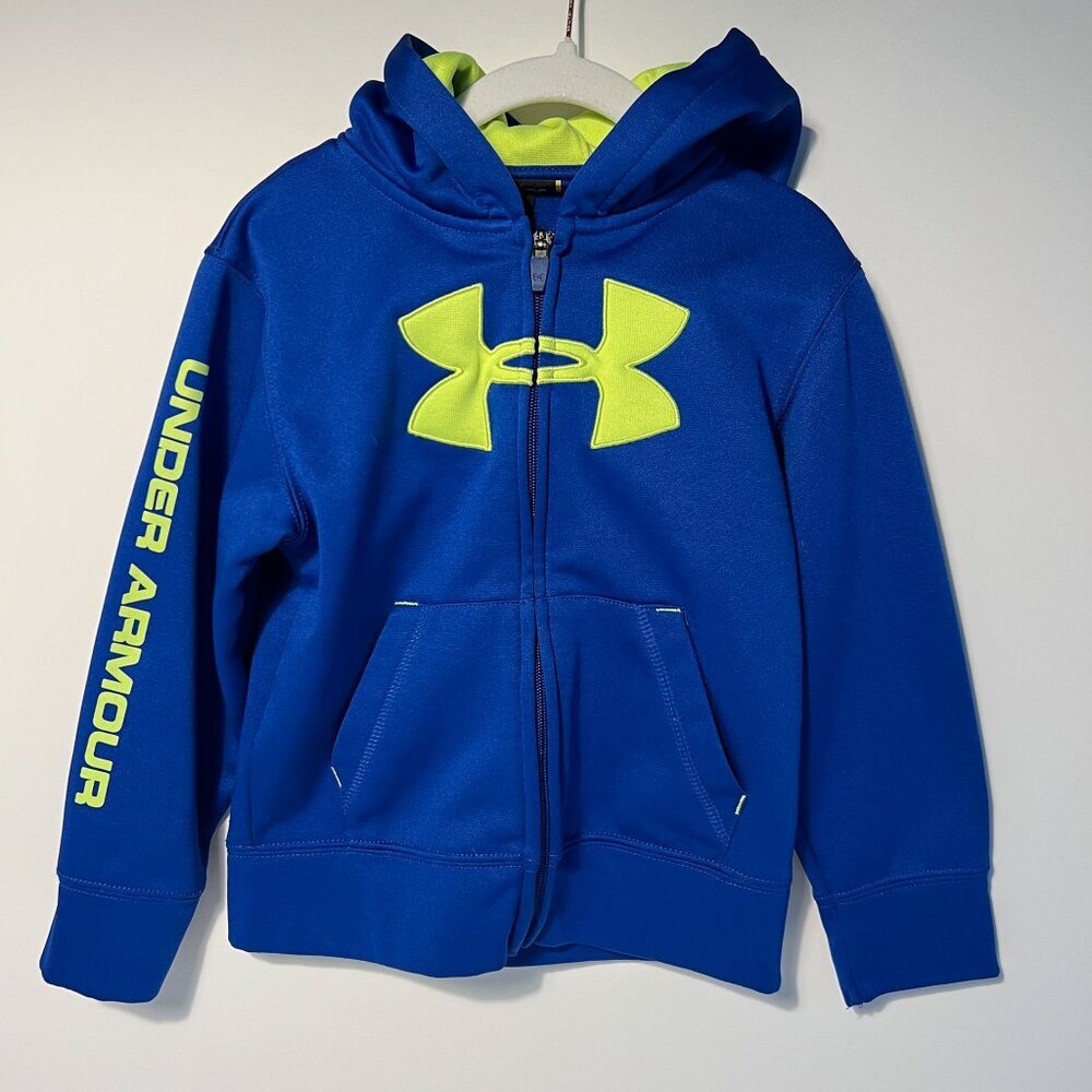 Under Armour Boys' Blue Zip-Up Big Logo Fleece Hoodie Size 4T‎